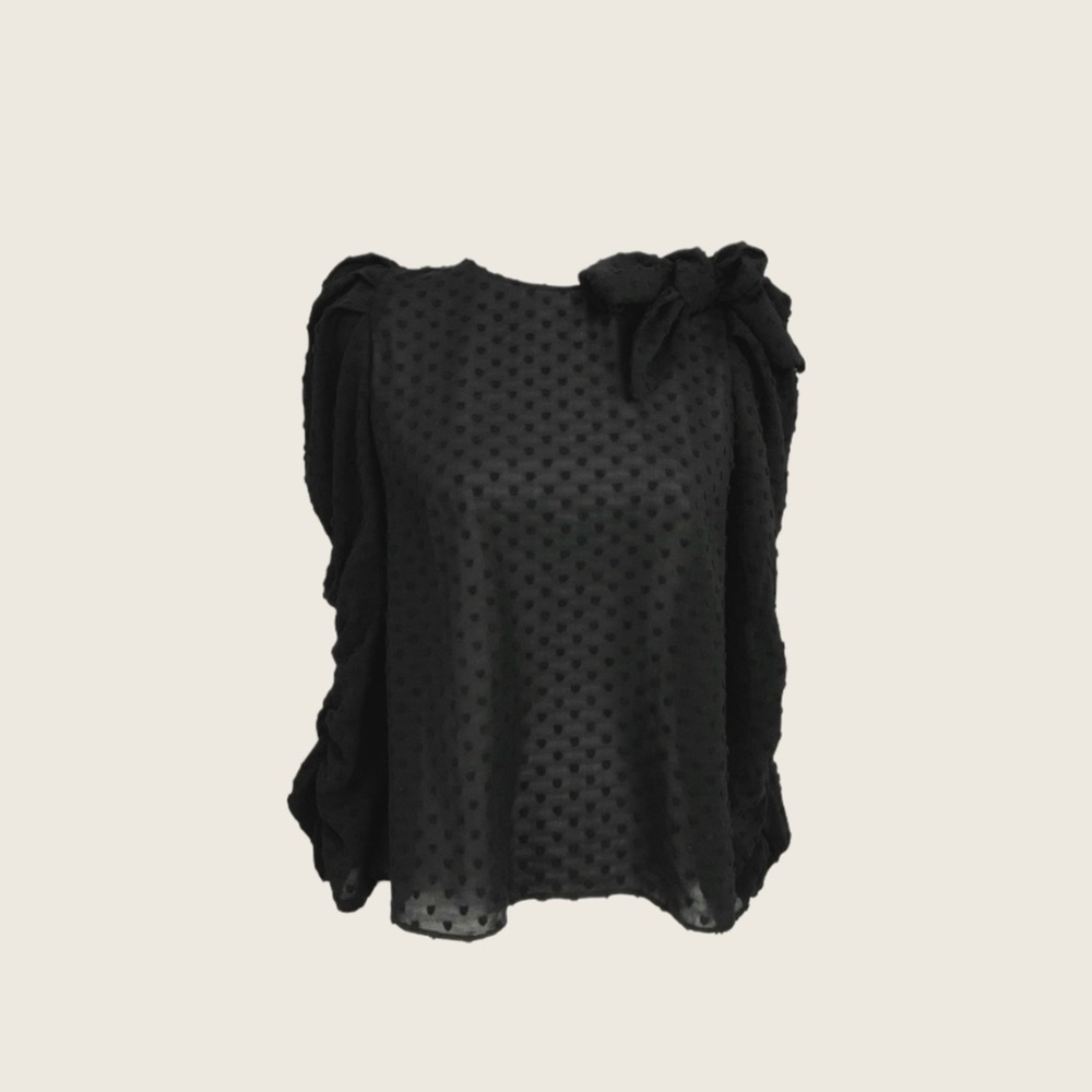 Zara Women’s Victorian Shoulder Tie Puff Sheer Blouse Black Swiss Dot Top XS - Picture 4 of 9